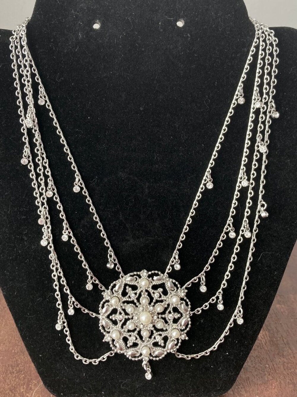 Silver Tone Multi-Strand Medallion Necklace (Marie Osmond Lifestyle Collection)